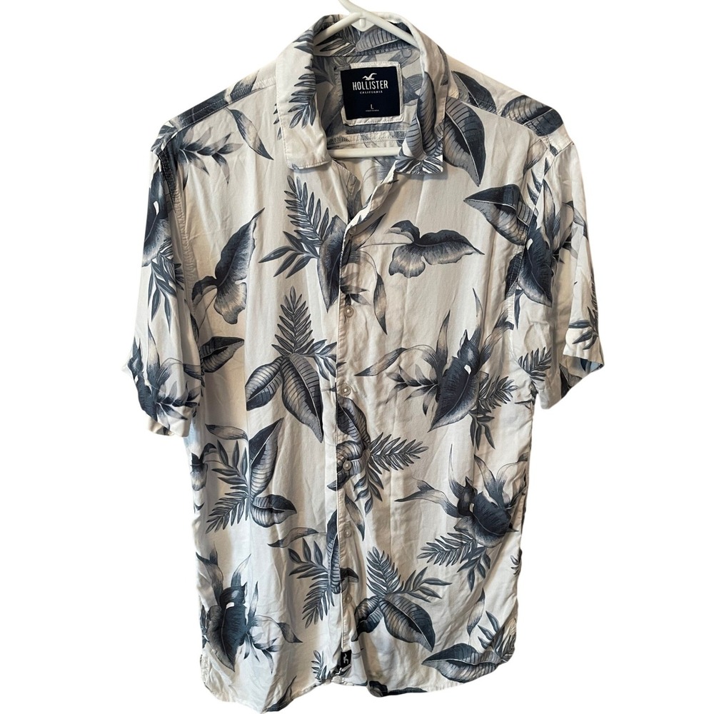 Hollister Mens Large Tropical Leaf Print Short Sleeve Viscose Button Up Shirt